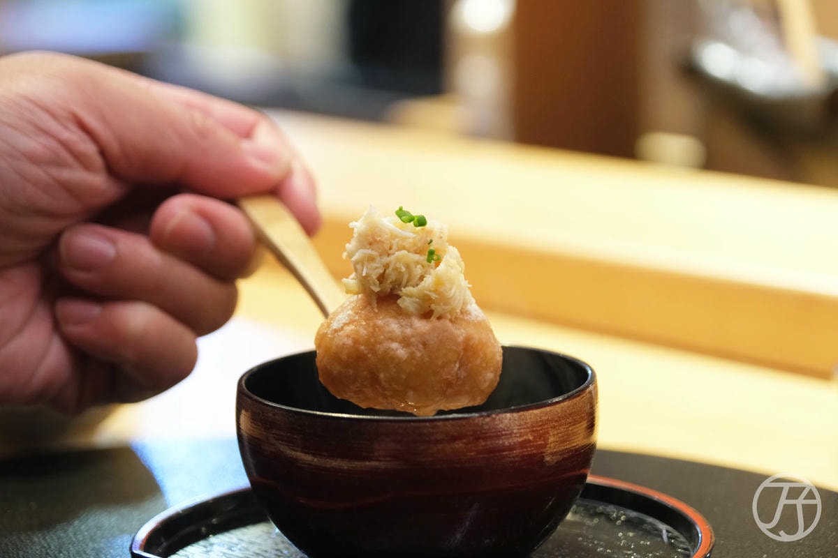 台中日本料理 蟹割烹 蓮藕饅頭搭蟹肉摺流