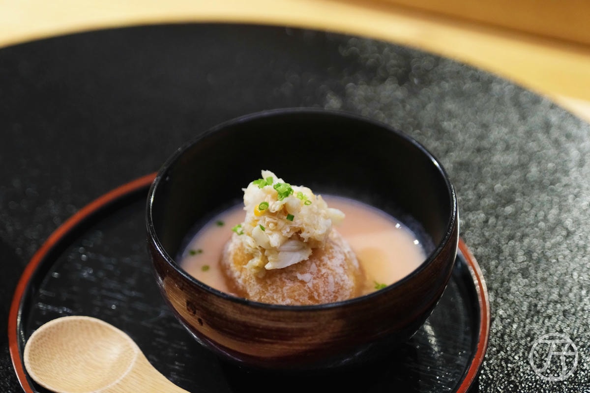 台中日本料理 蟹割烹 蓮藕饅頭搭蟹肉摺流